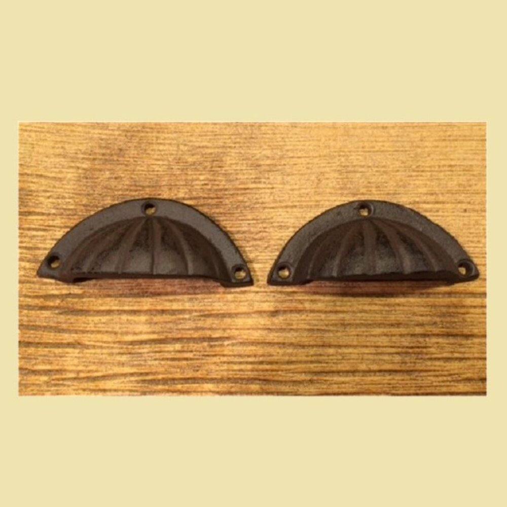 Two (2) Antique Cast Iron 4" wide Seashell Drawer Finger Pulls Two (2) 0184-0034
